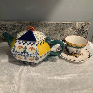 Multicolor Tea Set by BISCUIT, Yellow Green Cobalt Blue Anthropologie